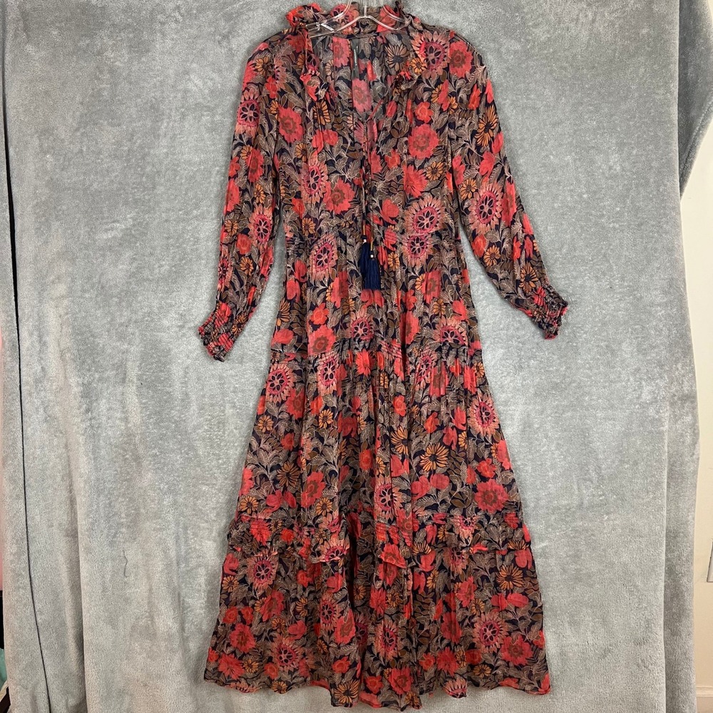 Anthropologie Tiered Maxi Dress Womens S Floral Ruffled Boho Beach Cover